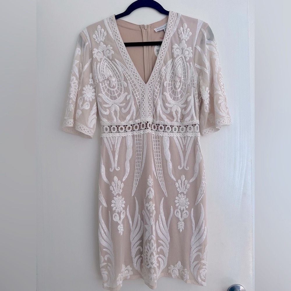 NWT- Endless Rose white and beige sequin dress